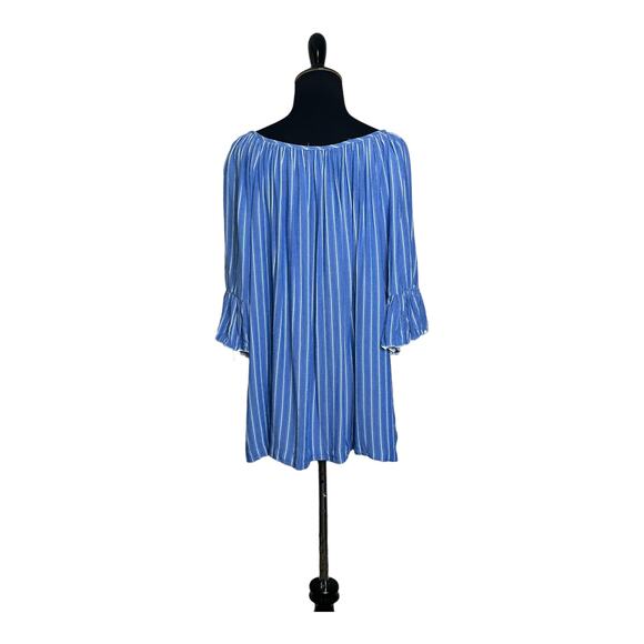 Blue white striped 3/4 bell sleeves tunic top size XL - Picture 8 of 11